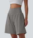 SoftlyZero™ Airy Super High Waisted 2-in-1 Cool Touch Yoga Shorts 9" with Pockets - Steeple Gray
