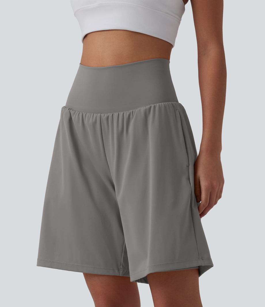 SoftlyZero™ Airy Super High Waisted 2-in-1 Cool Touch Yoga Shorts 9" with Pockets - Steeple Gray