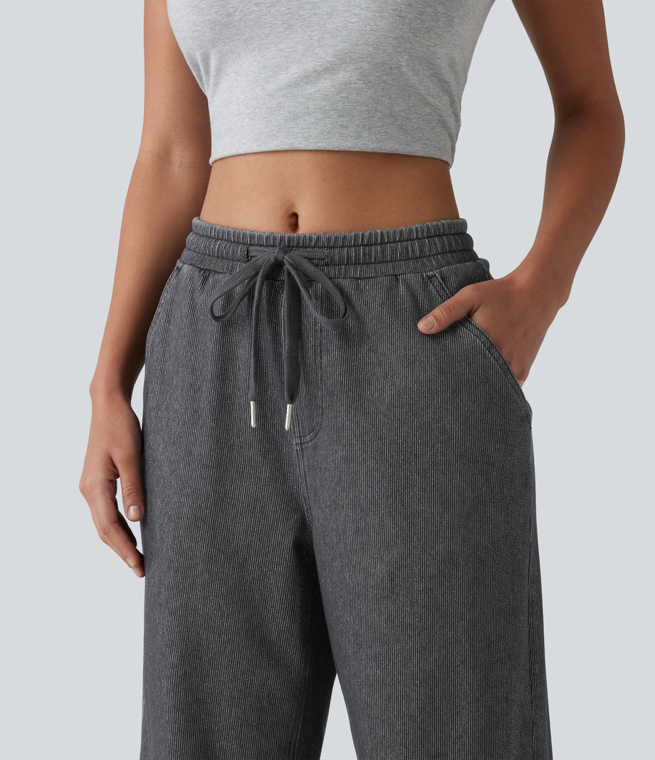 Halara Flex™ Low Rise Drawstring Wide Leg Sparkle Casual Sweatpants Jeans with Pockets - Iron Gate Denim