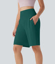 SoftlyZero™ Airy High Waisted Pockets Cool Touch Yoga Bermuda Shorts - Forest Biome