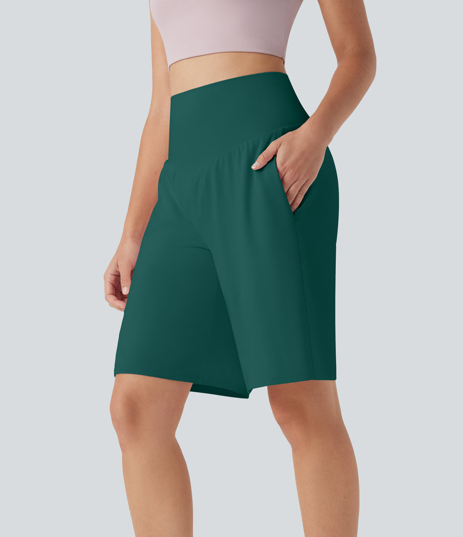 SoftlyZero™ Airy High Waisted Pockets Cool Touch Yoga Bermuda Shorts - Forest Biome
