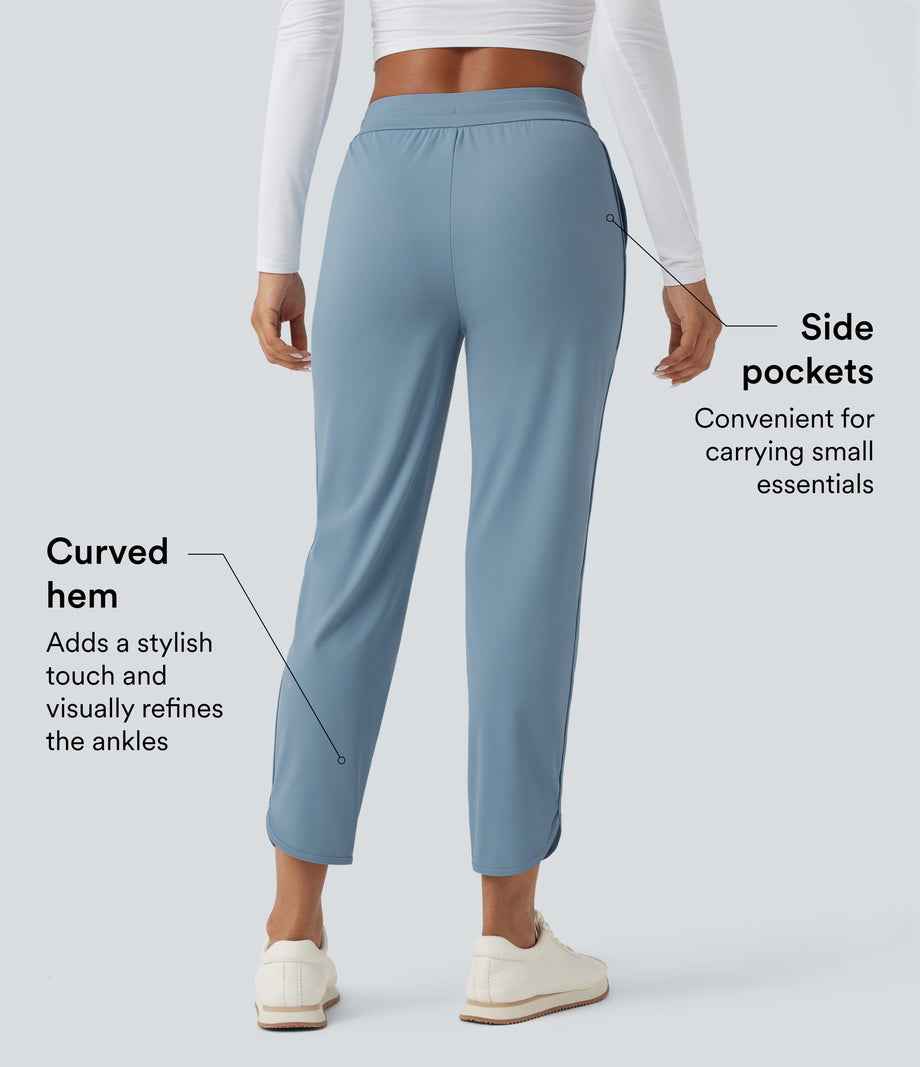 Mid Rise Drawstring Curved Hem Quick Dry Golf Tapered Pants with Pockets-UPF40+ - Mountain Spring