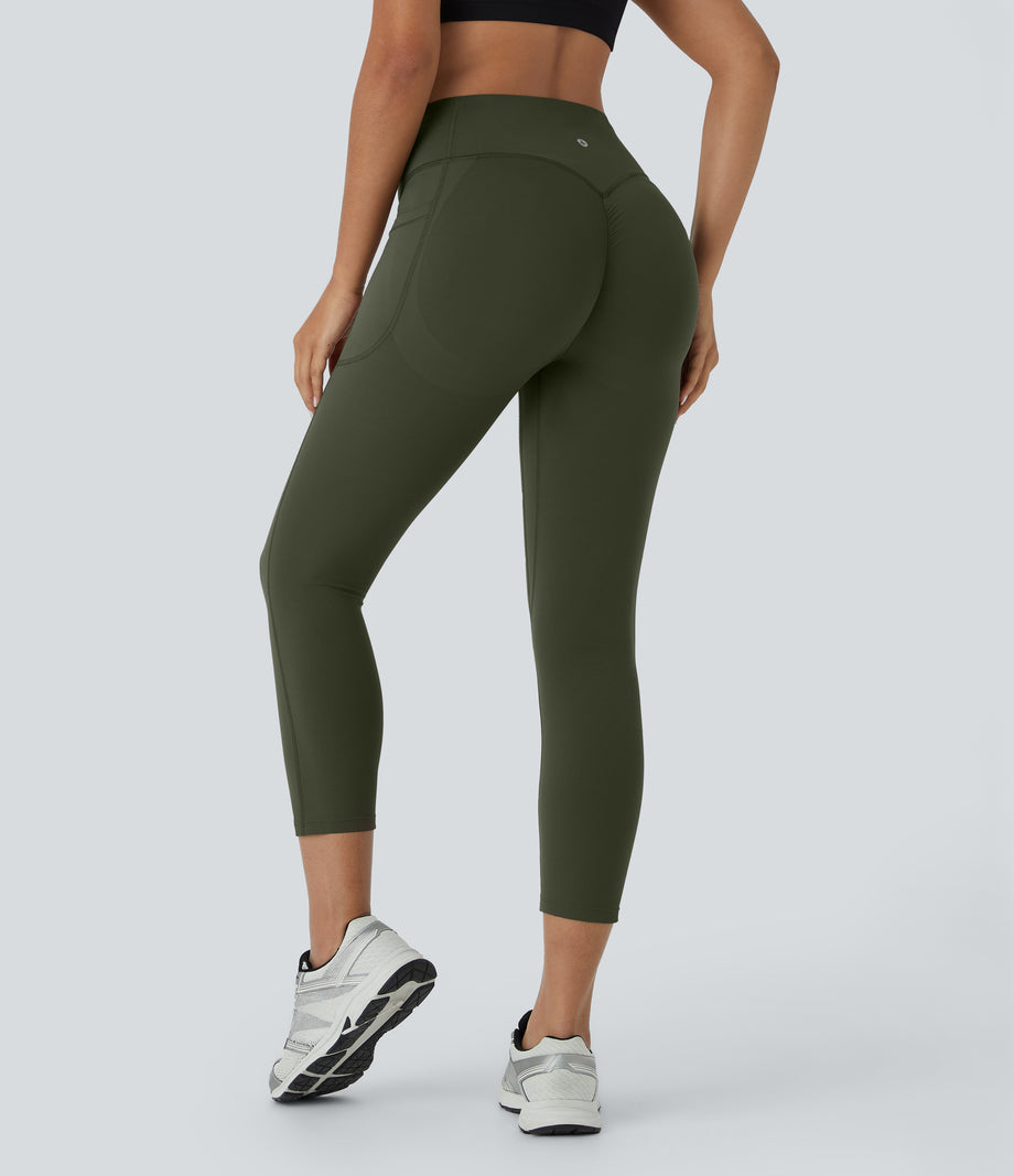 Halara UltraSculpt™ High Waisted Scrunch Butt Lifting Tummy Control Pocket Shaping Capri Training Leggings - Deep Woodland Green