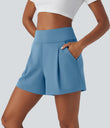 DayStretch High Waisted Work Baggy Shorts 4'' with Pockets - Light Azure