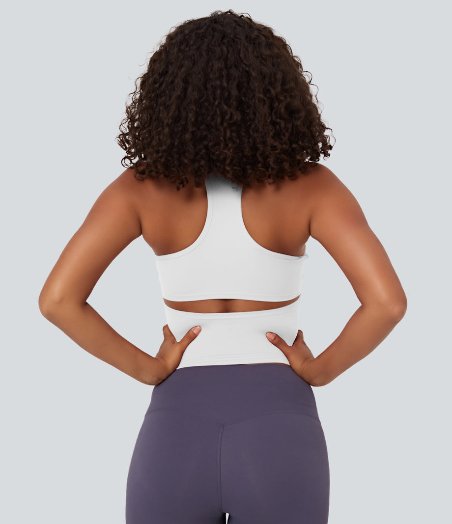 SoftlyZero™ Plush U Neck Racerback Cut Out Cropped Yoga Tank Top - White