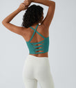 Crisscross Backless Built-in Bra Cropped Running Tank Top A-D Cups - Rain Forest