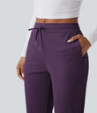 Mid Rise Drawstring Curved Hem Quick Dry Golf Tapered Pants with Pockets-UPF40+ - Blackberry Cordial