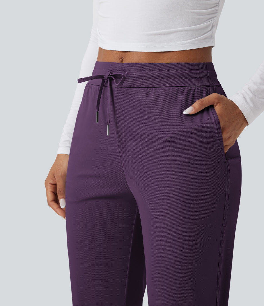 Mid Rise Drawstring Curved Hem Quick Dry Golf Tapered Pants with Pockets-UPF40+ - Blackberry Cordial