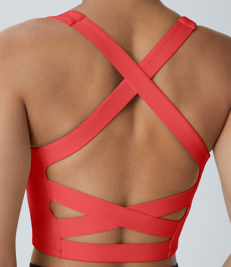 SoftlyZero™ Airy Square Neck Backless Crisscross Cropped Cool Touch Yoga Tank Top-UPF50+ - Poinsettia