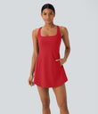 SoftlyZero™ Plush Cut Out Pocket 2-Piece Mini Yoga Active Dress - Mars Red