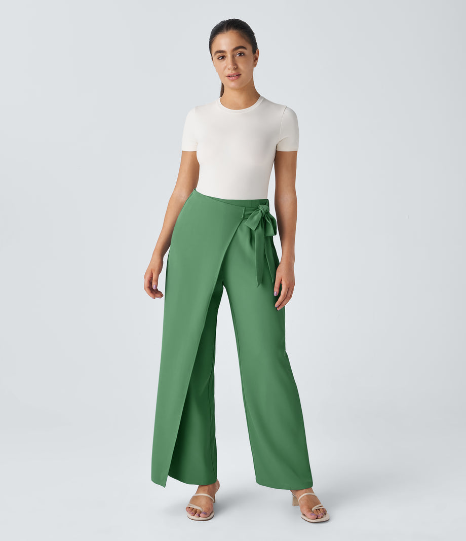 Halara Flex™ High Waisted Tie Side Wide Leg Work Pants - Hills Green