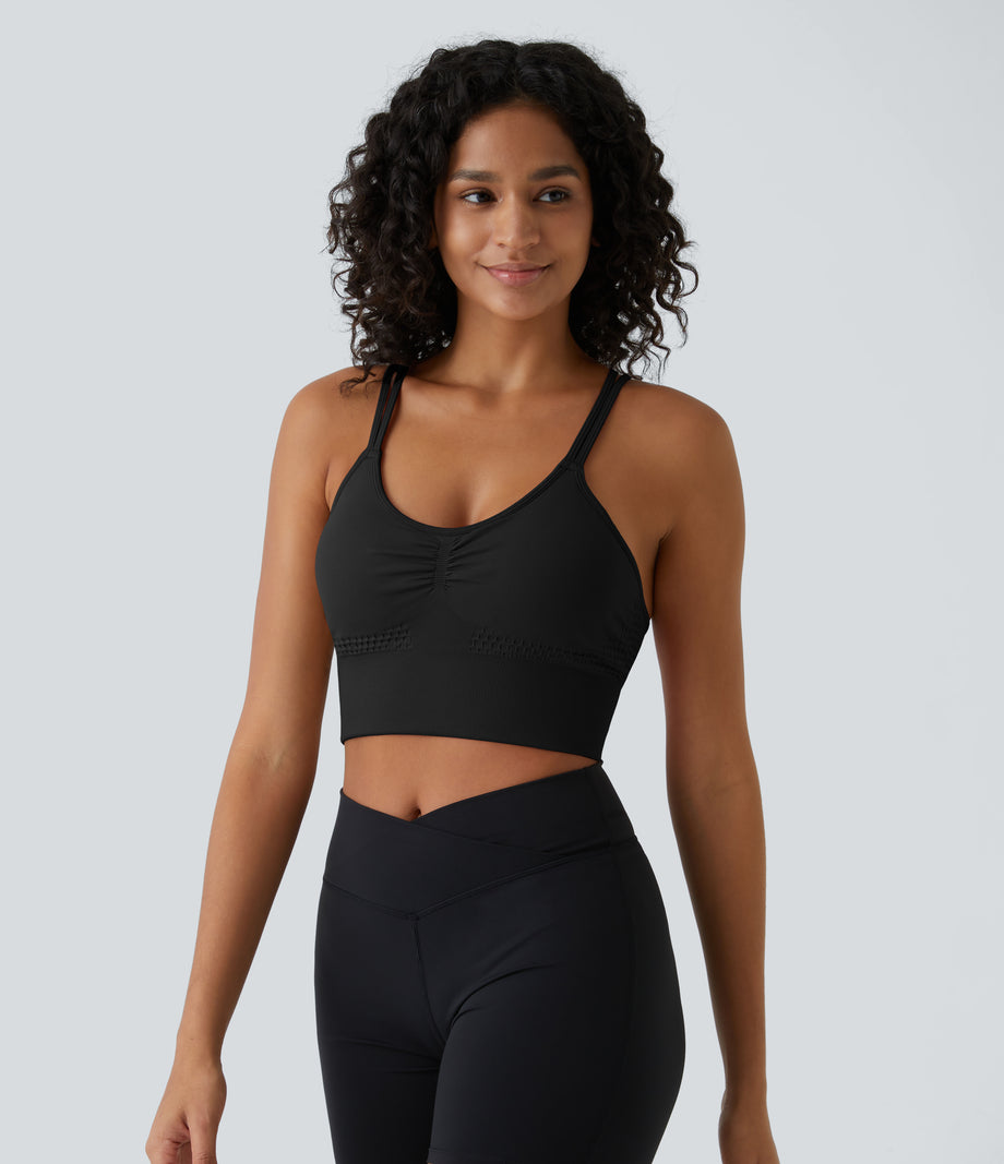 OneForm Seamless Flow Low Support Ruched Double Straps Sports Bra A-D Cups - Black
