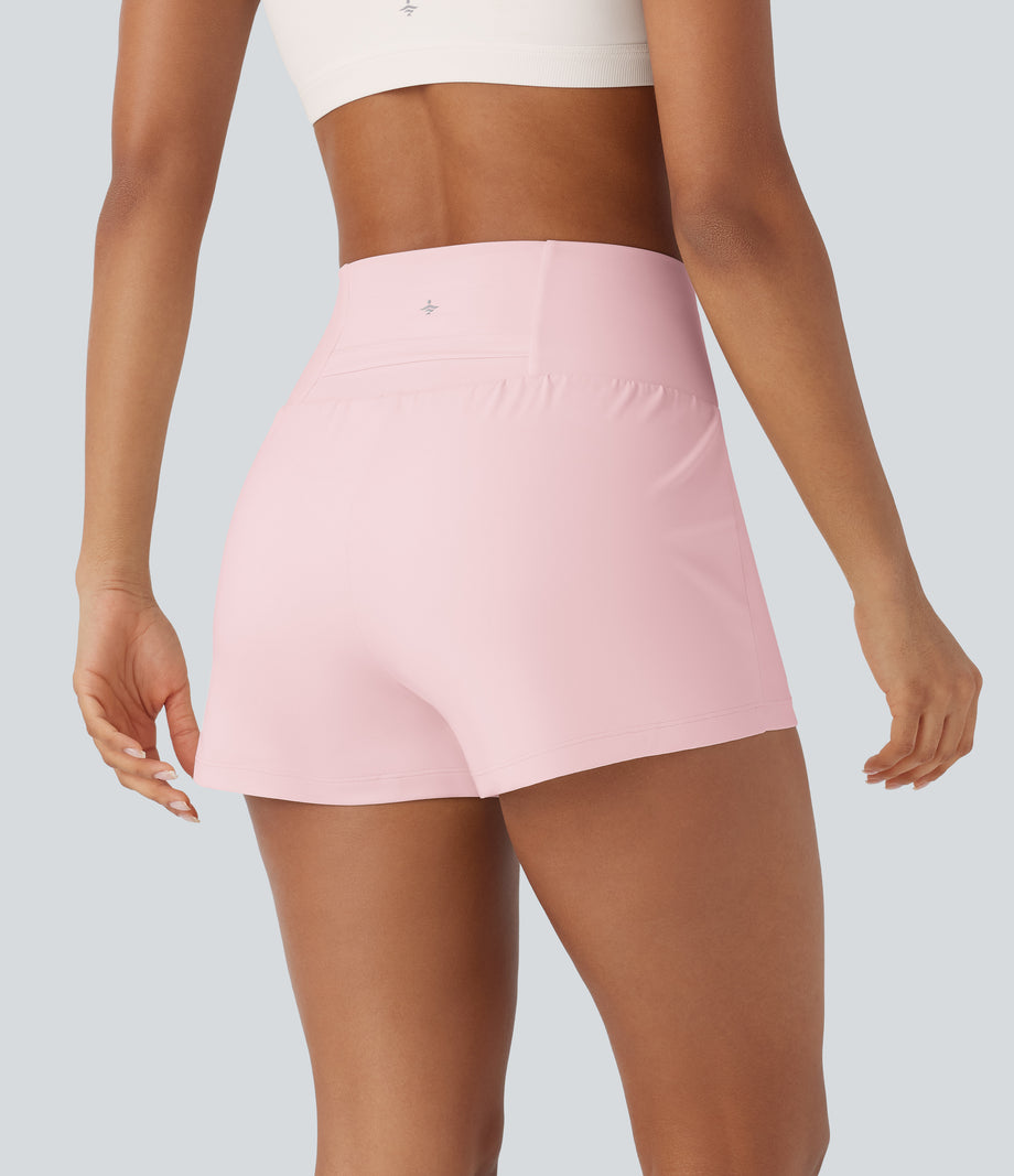 SoftlyZero™ Airy Super High Waisted 2-in-1 Cool Touch Yoga Shorts with Pockets - Primrose Pink