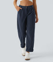 Mid Rise Zipper Pocket Corduroy Casual Pants - Foggy Blue