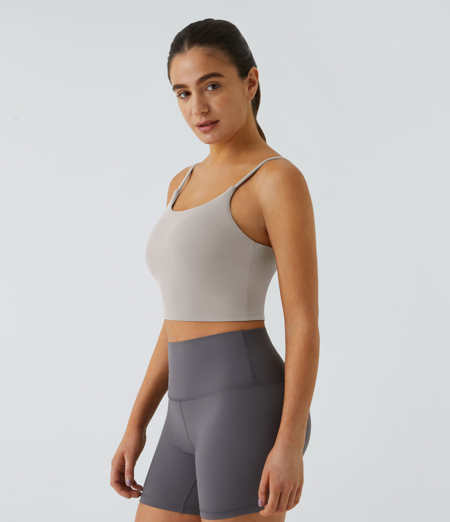 Basic Padded Workout Cropped Low Support Tank Top A-D Cups - Dove