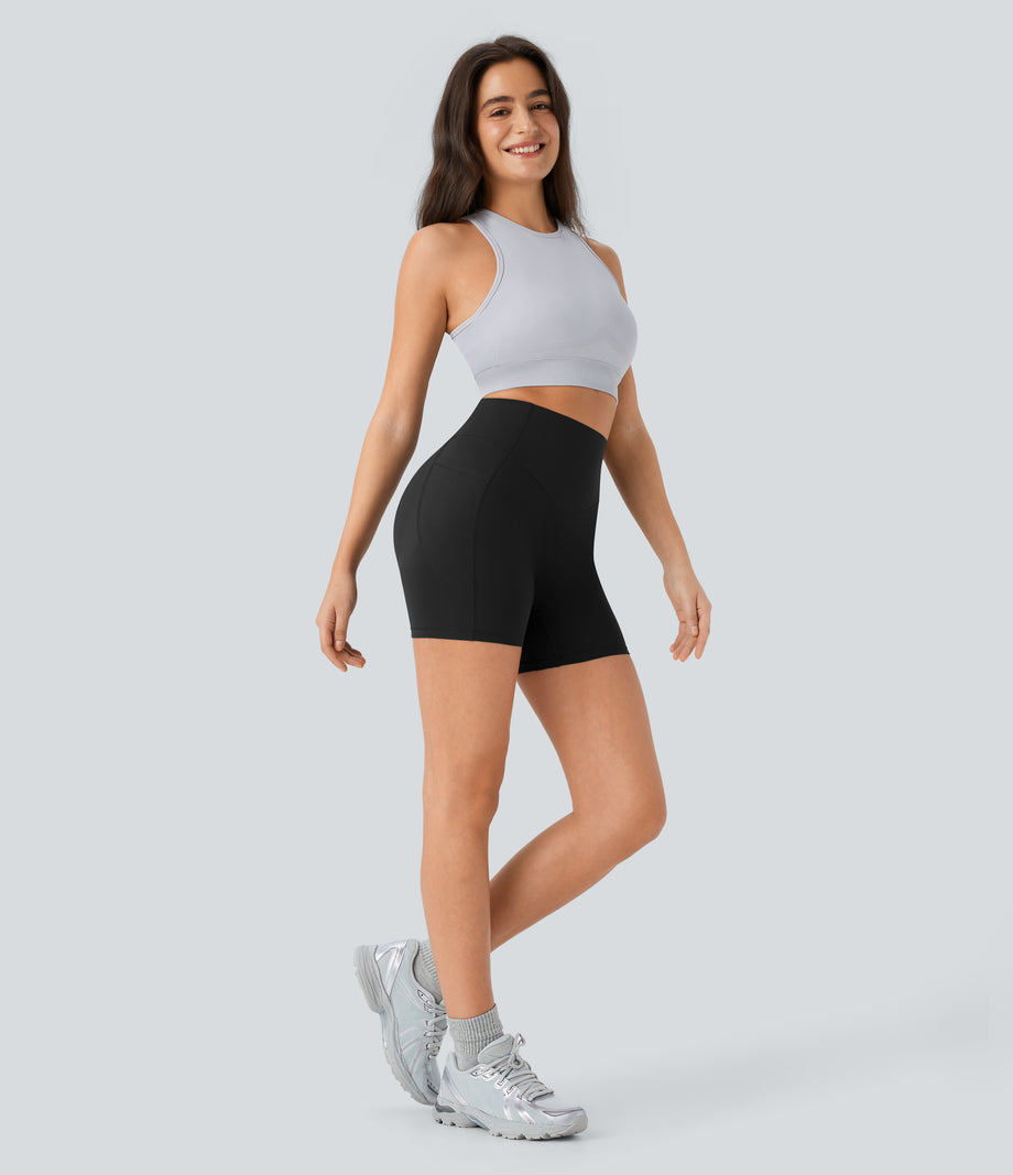 Halara UltraSculpt™ High Waisted Scrunch Butt Lifting Tummy Control Pocket Shaping Workout Biker Shorts 5'' - Black