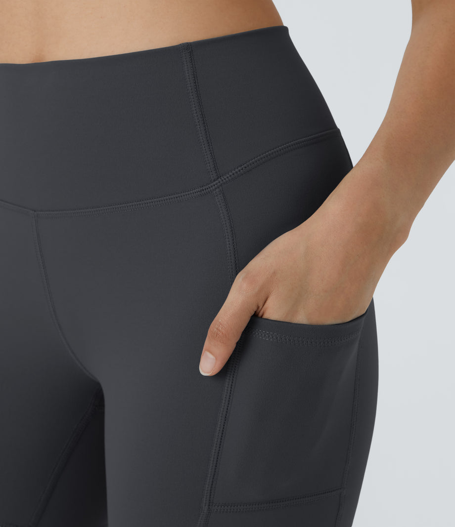 High Waisted Pocket Running Biker Shorts - Asphalt