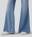 Halara Flex™ Low Rise Flare Washed Casual Jeans with Pockets - Powder Blue Denim
