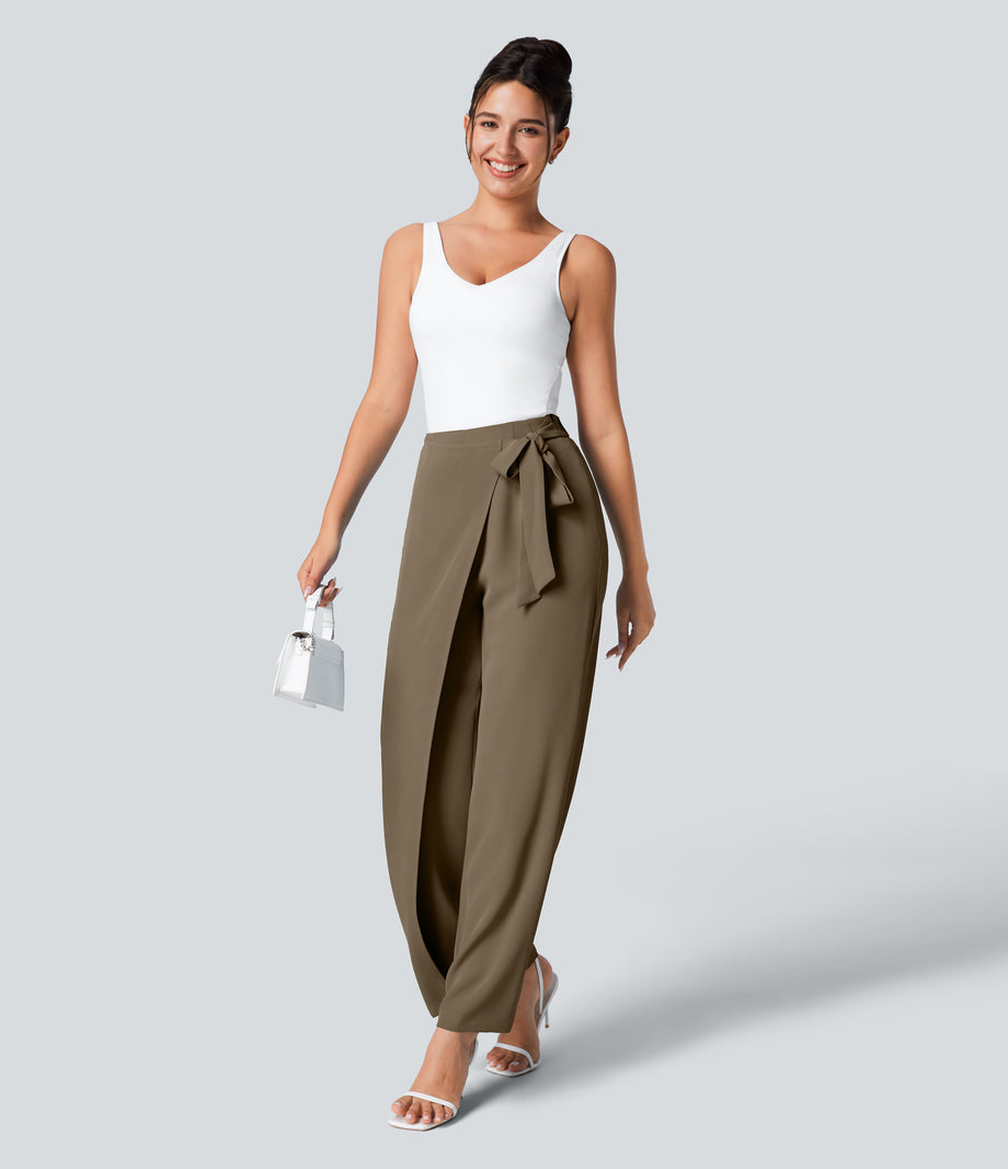 Halara Flex™ High Waisted Tie Side Wide Leg Work Pants - Lead Gray