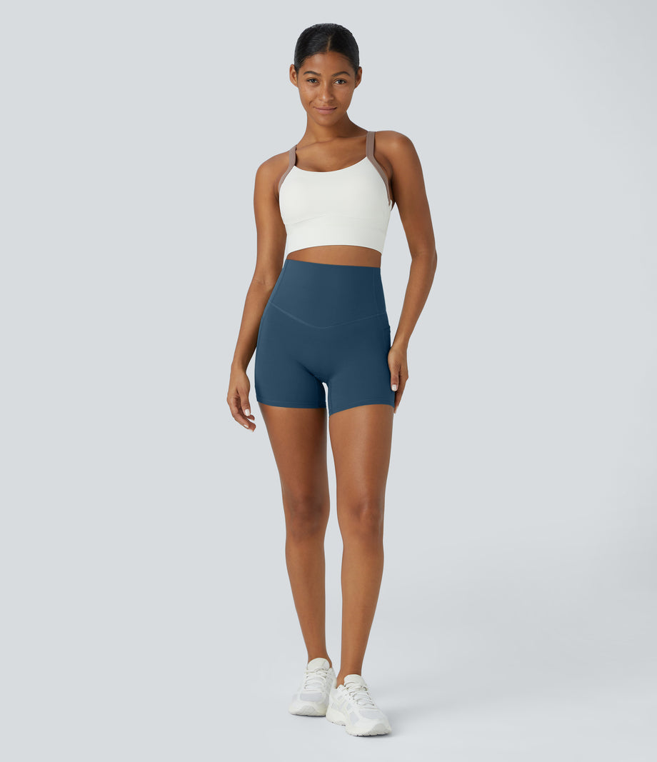 Halara UltraSculpt™ High Waisted Tummy Control Side Pocket Shaping Training Biker Shorts 5'' - Majolica Blue