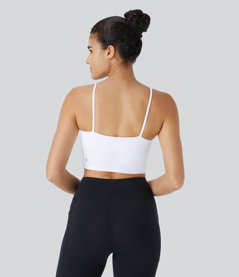 Basic Padded Workout Cropped Low Support Tank Top A-D Cups - White