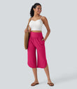 Breezeful™ High Waisted Tummy Control Hem Quick Dry Capri Pants with Pockets - Bright Rose