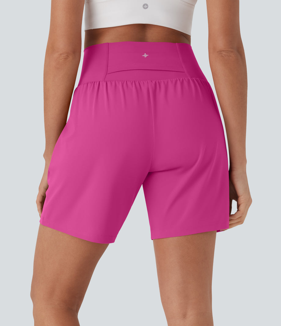 SoftlyZero™ Airy Super High Waisted 2-in-1 Cool Touch Yoga Shorts 7" with Pockets - Fuchsia Fedora