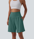 SoftlyZero™ Airy Super High Waisted 2-in-1 Cool Touch Yoga Shorts 9" with Pockets - Blue Spruce