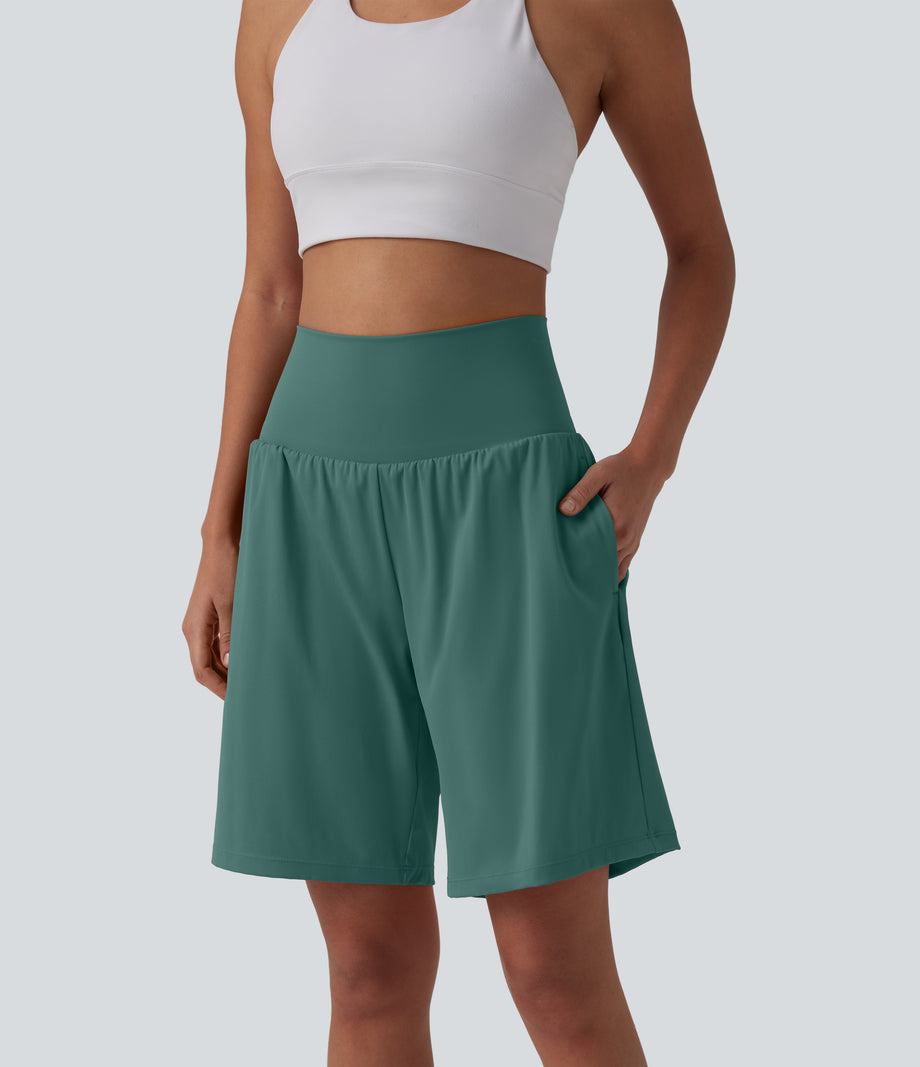 SoftlyZero™ Airy Super High Waisted 2-in-1 Cool Touch Yoga Shorts 9" with Pockets - Blue Spruce