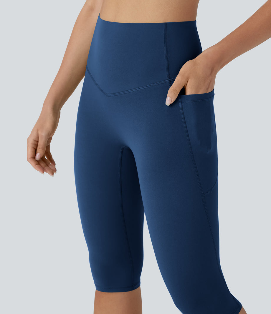 Halara UltraSculpt™ High Waisted Tummy Control Pedal Pusher Yoga Leggings with Pockets - Navy Peony