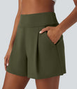 DayStretch High Waisted Work Baggy Shorts 4'' with Pockets - Forest Night