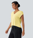 V Neck Short Sleeve Casual T-Shirt - Tender Yellow
