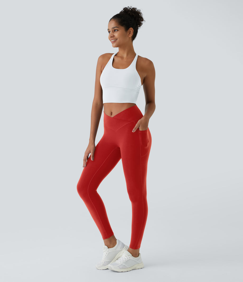 SoftlyZero™ Crossover Pocket Plain Leggings-UPF50+ - Valiant Poppy