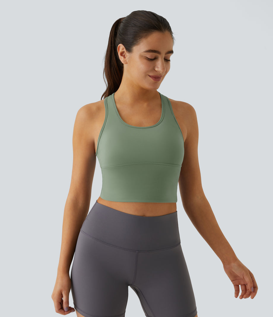 SoftlyZero™ Plush U Neck Racerback Cut Out Cropped Yoga Tank Top - Asparagus