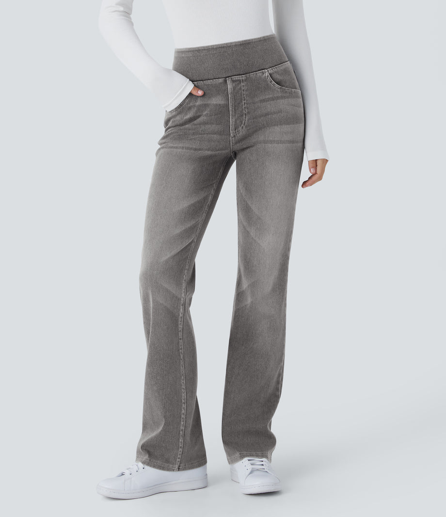 Halara Flex™ High Waisted Pockets Washed Casual Bootcut Jeans - Black Iron Gray Denim