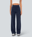 DayStretch High Waisted Pockets Straight Leg Casual Pants - Midnight Blue