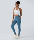 SoftlyZero™ Crossover Pocket Plain Leggings-UPF50+ - Warm Mid Blue