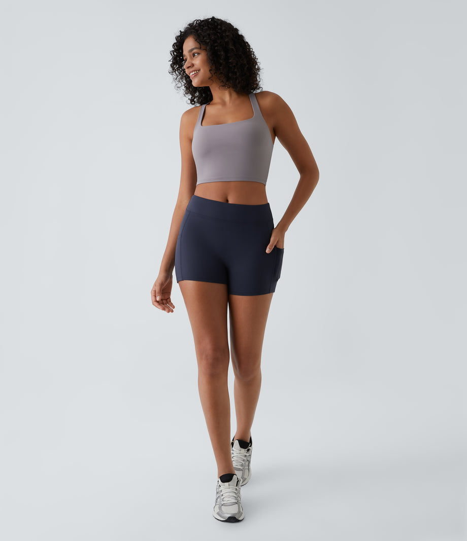 SoftlyZero™ Airy High Waisted Pocket Plain Cool Touch Yoga Shorts 3.5"-UPF50+ - Peacoat