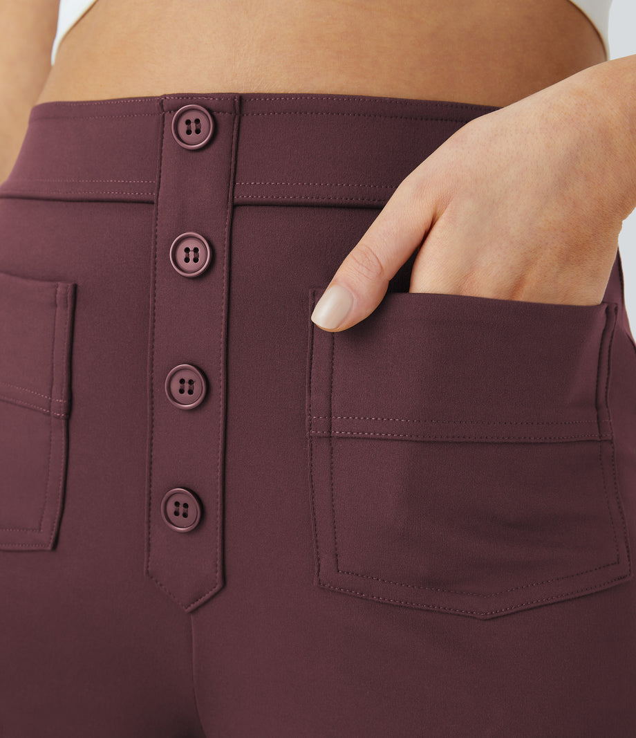 DayStretch High Waisted Pockets Straight Leg Casual Pants - Red Mahogany