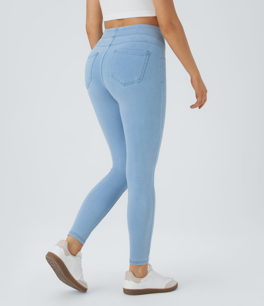 Halara Flex™ High Waisted Pocket Denim Casual Leggings - Washed Denim Sunny Blue