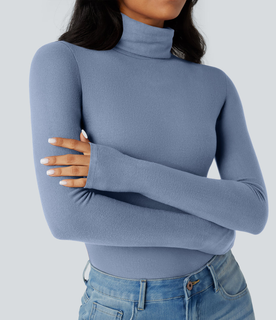 Halara HeatCore Turtleneck Long Sleeve Thumb Hole Casual Warming Top - Forever Blue
