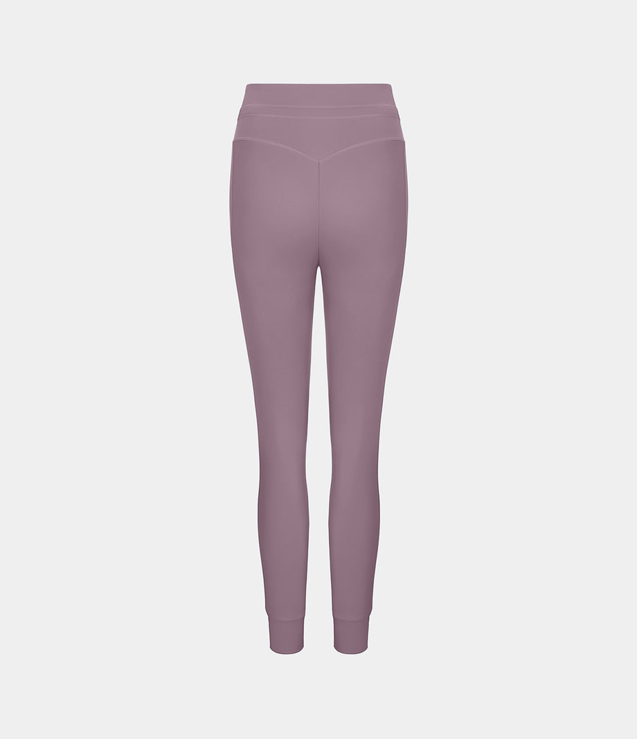 SoftlyZero™ Plush High Waisted Drawstring Pocket Plain Full Length Joggers - Mauve
