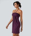 Halter Tie Back Mini Resort Dress with Pockets - Pickled Beet