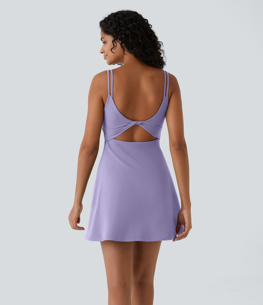 SoftlyZero™ Plush Double Straps 2-Piece Pocket Slip Dance Active Dress A-D Cups - Lavender