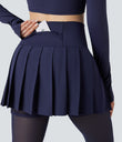 Breezeful™ High Waisted Pleated 2-in-1 Contrast Mesh Quick Dry Dance Stirrup Skirted Leggings with Pockets - Patriot Blue