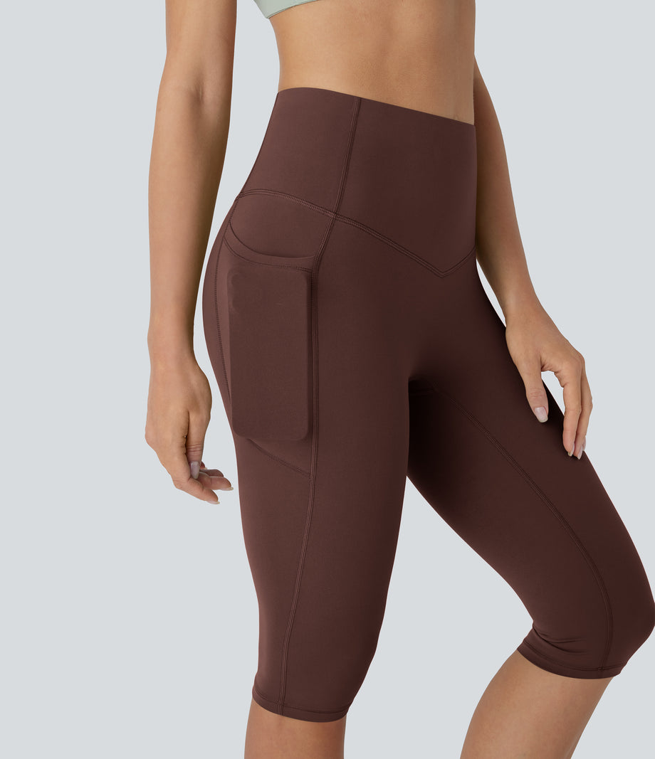 Halara UltraSculpt™ High Waisted Tummy Control Pedal Pusher Yoga Leggings with Pockets - Bitter Chocolate