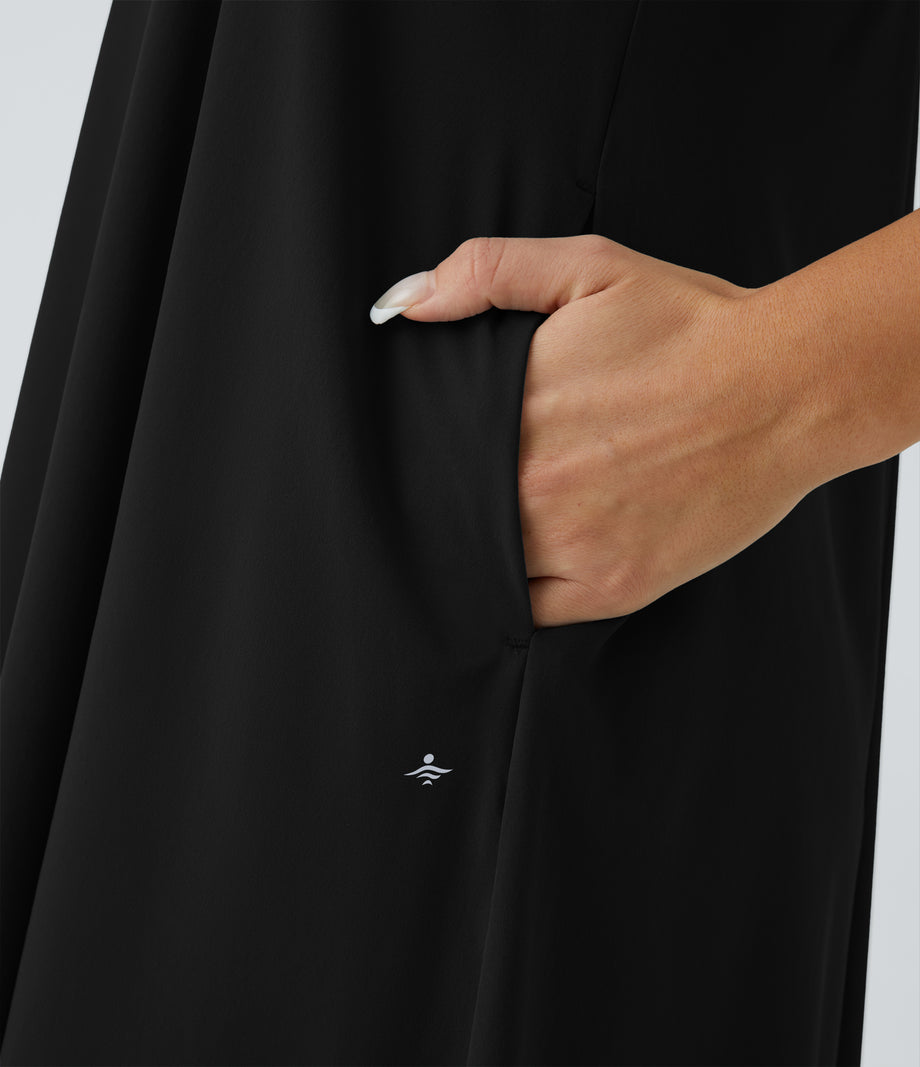 Breezeful™ Backless Racerback Side Pocket High Low Flowy Midi Quick Dry Casual Dress - Black