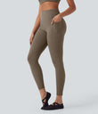 Halara UltraSculpt™ High Waisted Tummy Control Butt Lifting Ruched Pocket Shaping Yoga Leggings - Dawn Brown