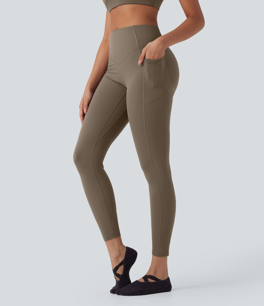 Halara UltraSculpt™ High Waisted Tummy Control Butt Lifting Ruched Pocket Shaping Yoga Leggings - Dawn Brown
