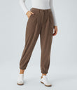 Mid Rise Zipper Pockets Corduroy Casual Joggers - Acorn